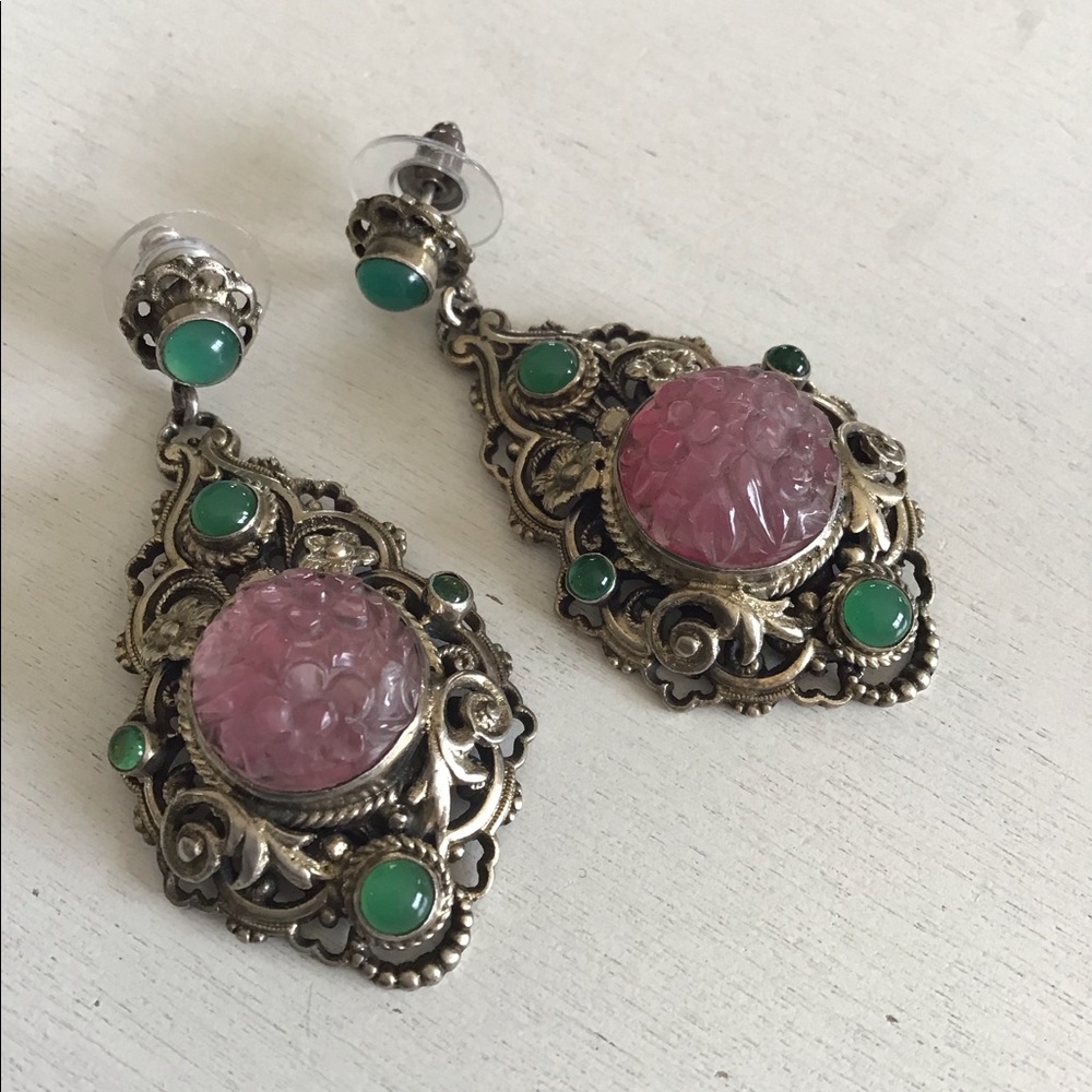 Antique Austro Hungarian Drop Earrings Carved Qtz
